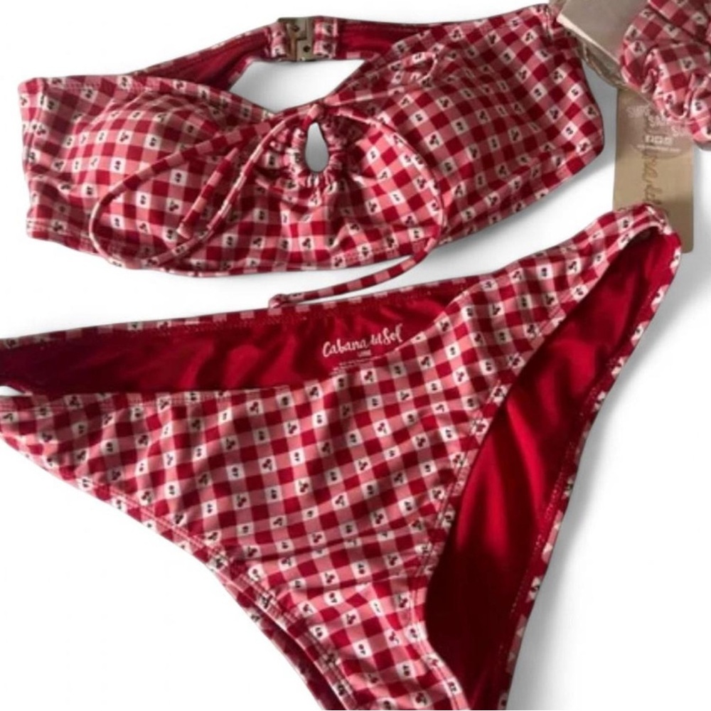 *SOLD* 
CABANA DEL SOL Red Checkered Bikini 3 Piece Set